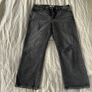 Cropped Flare Black Distressed Jeans